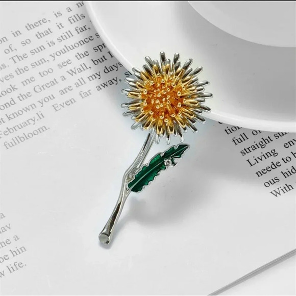 Unbranded Jewelry - Enameled Sunflower Brooch Pin with Rhinestone – Bright, Cheerful Floral Accent